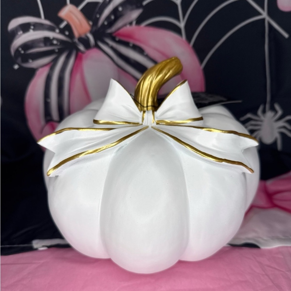 White Pumpkin with Bow Decor